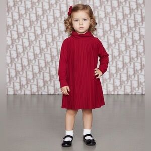 Authentic Christian DIOR luxury designer little girls red pleated dress sz 4